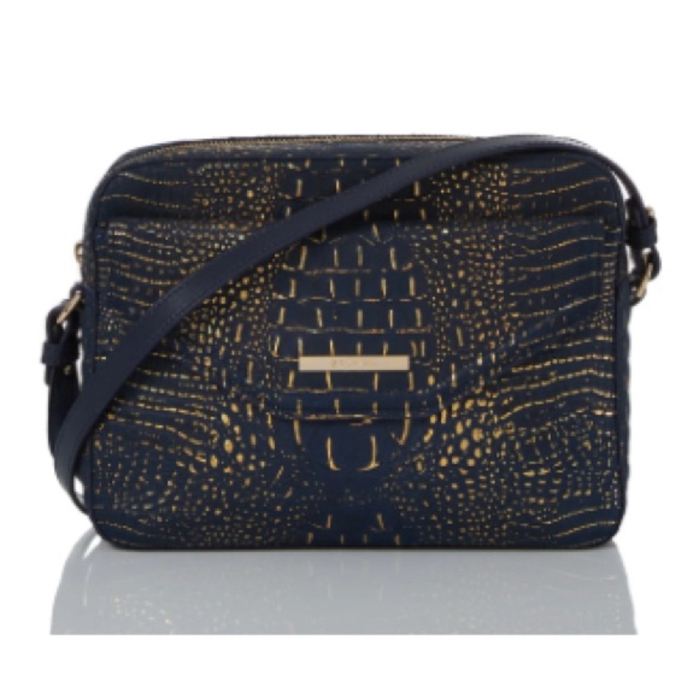 NEW!  Rare Discontinued Brahmin Ink Inverness Midnight Blue Embossed Shea Bag